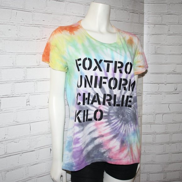 Vintagejelyfish Tops - FOXTROT UNIFORM CHARLIE KILO Rainbow handmade tie-dye shirt Large